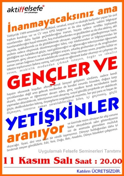 Gençler ve Yetişkinler Aranıyor Etkinlik Afişi