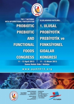 Uluslararası Katılımlı 1. Ulusal Probiyotik Prebiyotik ve Fonksiyonel Gıdalar Kongresi Etkinlik Afişi