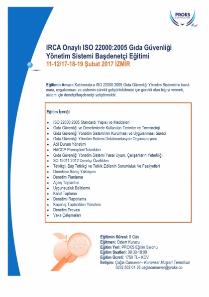 IRCA Onaylı ISO 22000:2005 Başdenetçi Eğitimi Etkinlik Afişi